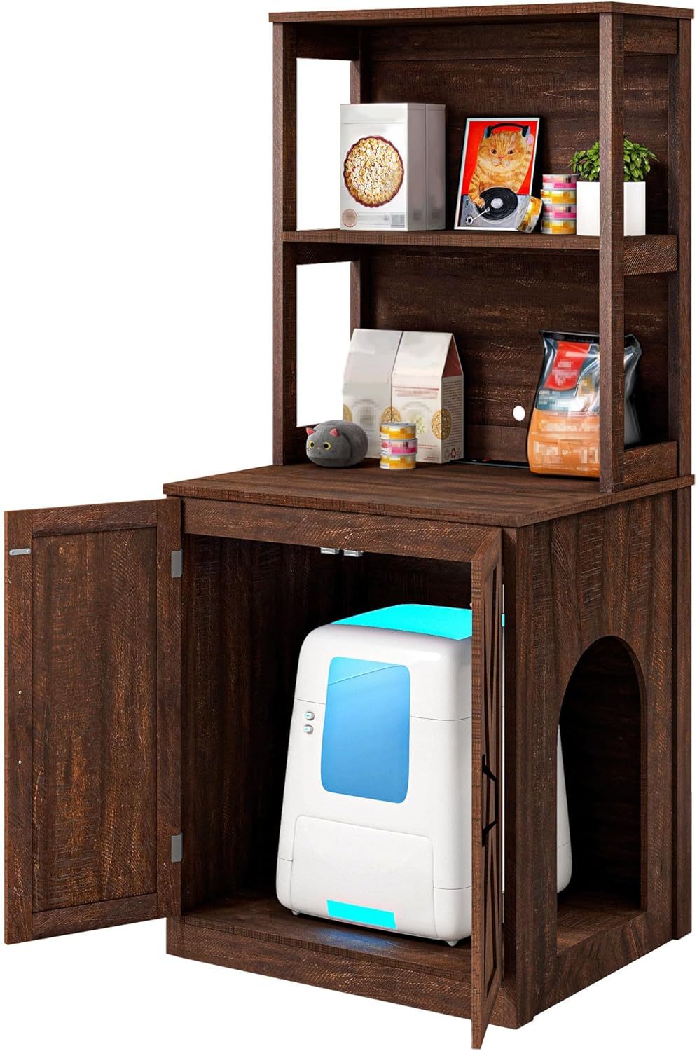 Large Cat Litter Box Furniture with Shelves and Charging Station, Hidden for Self-Cleaning Cat Litter Box Enclosure