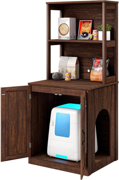 Large Cat Litter Box Furniture with Shelves and Charging Station, Hidden for Self-Cleaning Cat Litter Box Enclosure