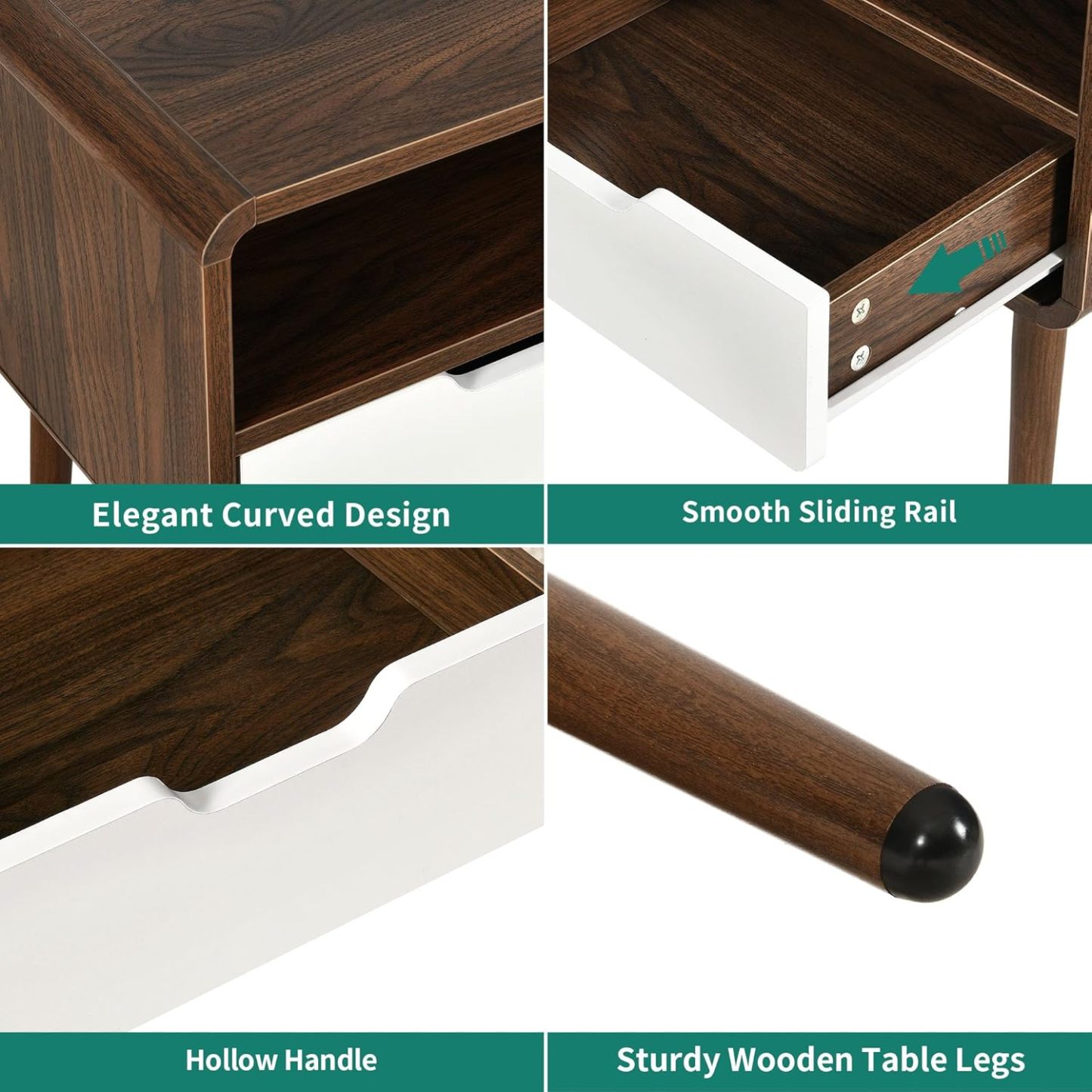 Small Nightstand with Charging Station, Wood Night Stand with Drawer for Bedroom, LED End Table Side Table with Open Shelf