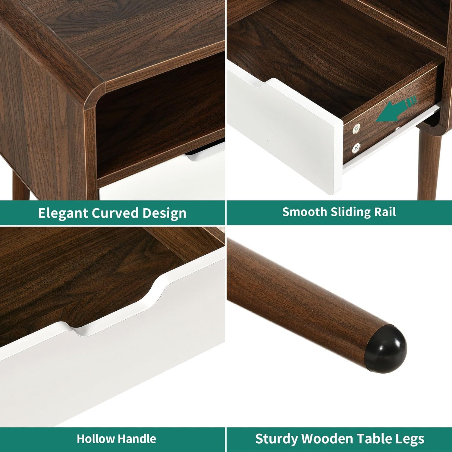 Small Nightstand with Charging Station, Wood Night Stand with Drawer for Bedroom, LED End Table Side Table with Open Shelf