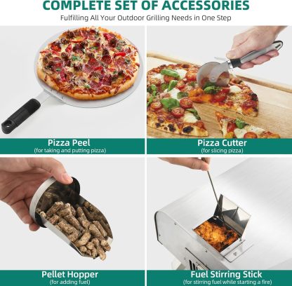 Wood Fired Outdoor Pizza Oven, 12" Portable Pellet Pizza Ovens with Pizza Peel & Pizza Cutter