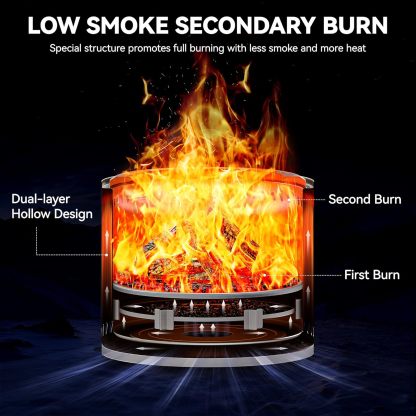 Fire Pit Smokeless 15'' Firepits for Outside Patio, Portable Wood Burning Outdoor Fire Pit w/Removable Ash Pan & Carry Bag