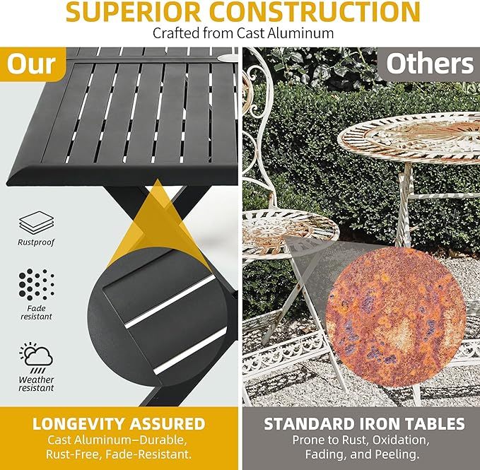 Aluminum Outdoor Dining Table for 8 Person, 71 inch Rectangle Patio Dining Table