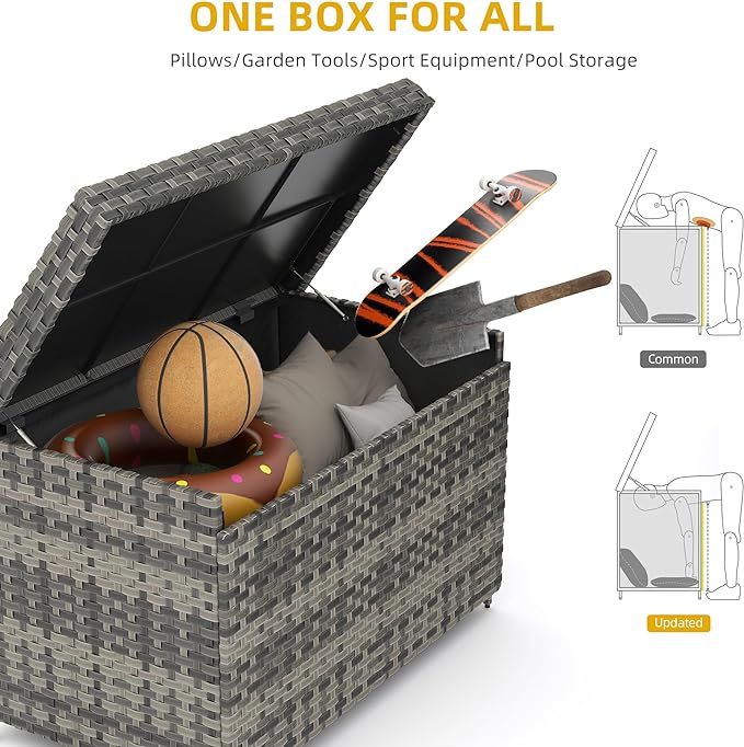 230 Gallon Outdoor Storage Box, Weatherproof Wicker Deck Box