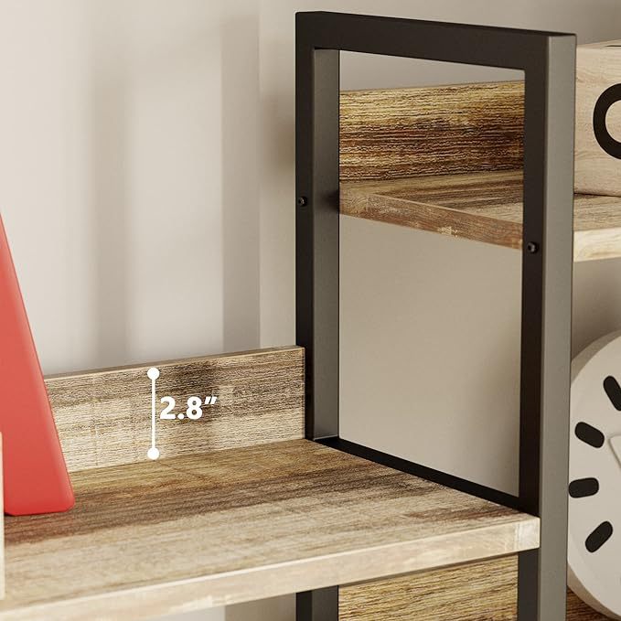 Bookcases and Bookshelves Triple Wide 5 Tiers Industrial Bookshelf with Baffles Large Etagere Bookshelf with Metal Frame for Living Room Home Office