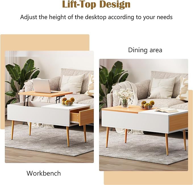 Lift Top Coffee Table, Hidden Compartment and Storage