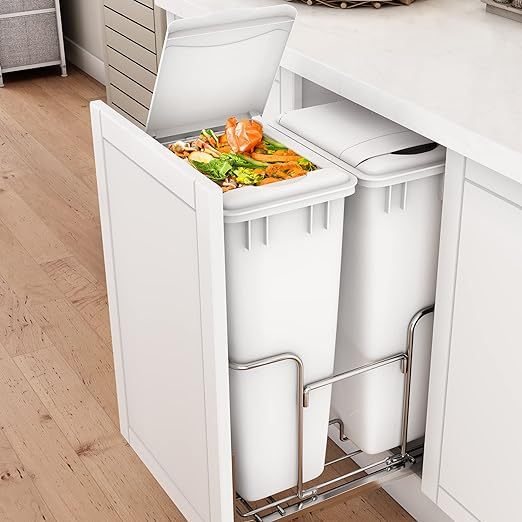 50-Quart Pull-Out Trash Can with Lid Double Bins