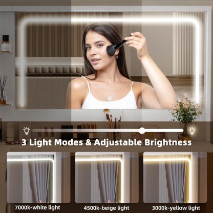 Vanity Desk Set- L Makeup Vanity with Mirror and Lights 3 Lighting Modes, 48" Large Dressing Table with 5 Tempered Glass Drawers with Open Storage Shelves Vanity Table, White