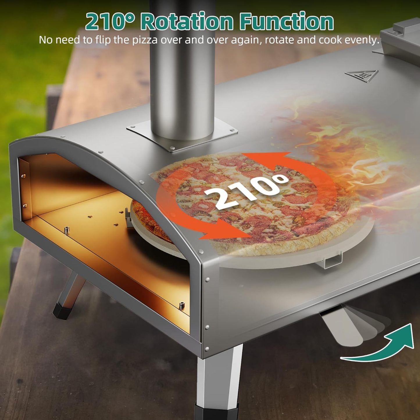 Multi-Fuel Outdoor Pizza Oven with Rotating, 12" Wood and Gas Fired Pizza Oven with Built-in Thermometer