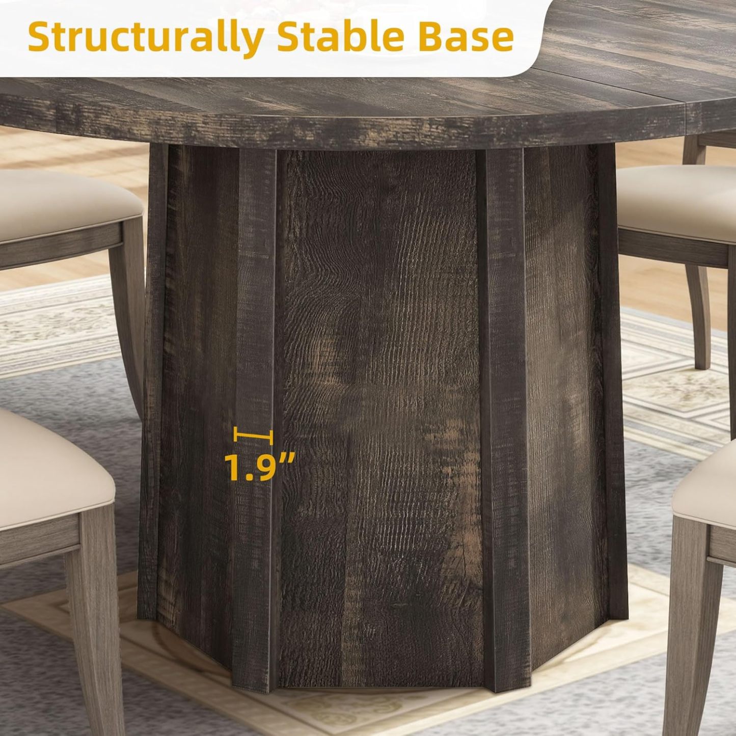 47" Round Dining Table for 4-6 People Farmhouse Industrial Dinning Room Table with 1.18" Thick Wooden Tabletop Rustic Circle Dining Table with Hexagonal Base