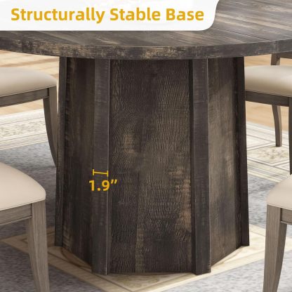 47" Round Dining Table for 4-6 People Farmhouse Industrial Dinning Room Table with 1.18" Thick Wooden Tabletop Rustic Circle Dining Table with Hexagonal Base