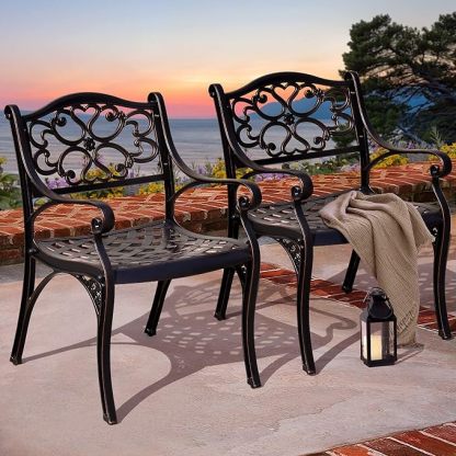 Set of 2 Outdoor Cast Aluminum Outdoor Chairs with Armrest