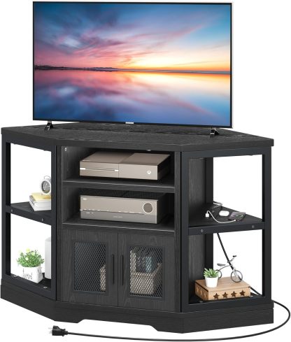 Corner TV Stand for TVs up to 55/50 Inch with Power Outlet, Modern Farmhouse Entertainment Center