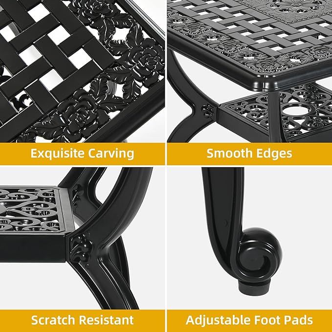 Outdoor Cast Aluminum Square Side Table, Patio End Table Bistro Coffee Table