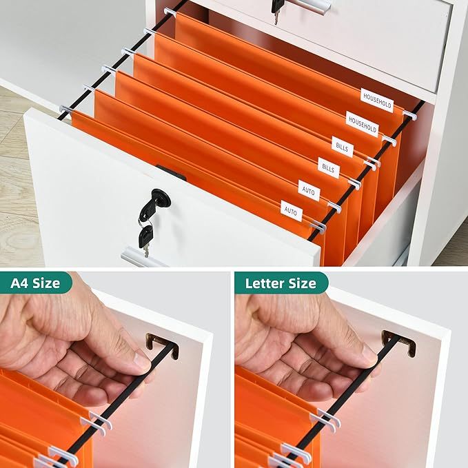 3 Drawer File Cabinet with Charging Station, Mobile Filing Cabinet with Lock