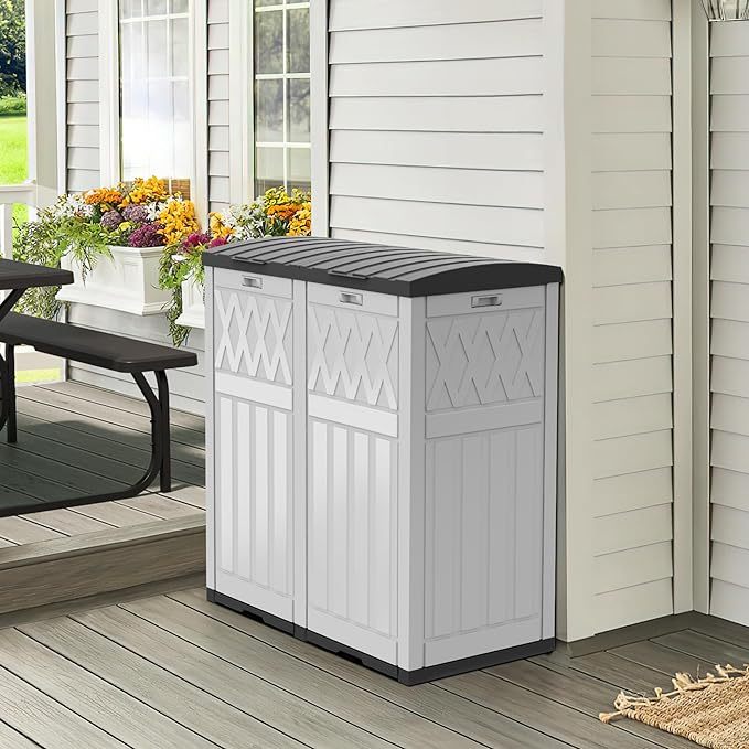 66 Gallon Double-Bin Outdoor Trash Can, Waterproof Resin Garbage Can
