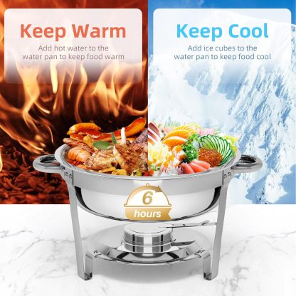 Chafing Dishes for Buffet, 5QT Round Chafing Dishes for Buffet with Lid & Lid Holder, Stainless Steel Chafers and Buffet Warmers Sets