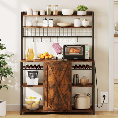 47’’ Large Bakers Rack with Power Outlet & Storage Cabinet, Kitchen Microwave Stand with Drawer