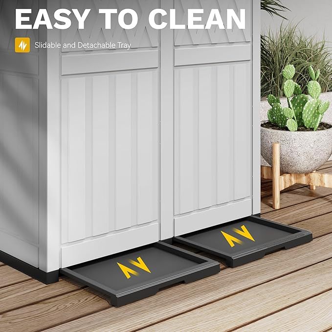 66 Gallon Double-Bin Outdoor Trash Can, Waterproof Resin Garbage Can