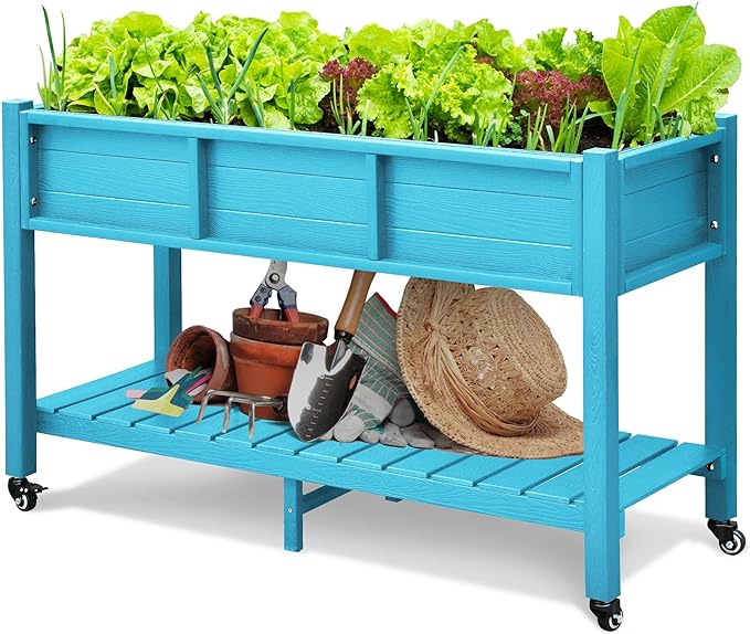 47x18x31in Raised Garden Bed, Weather Resistant Poly Wood Planter Box Stand