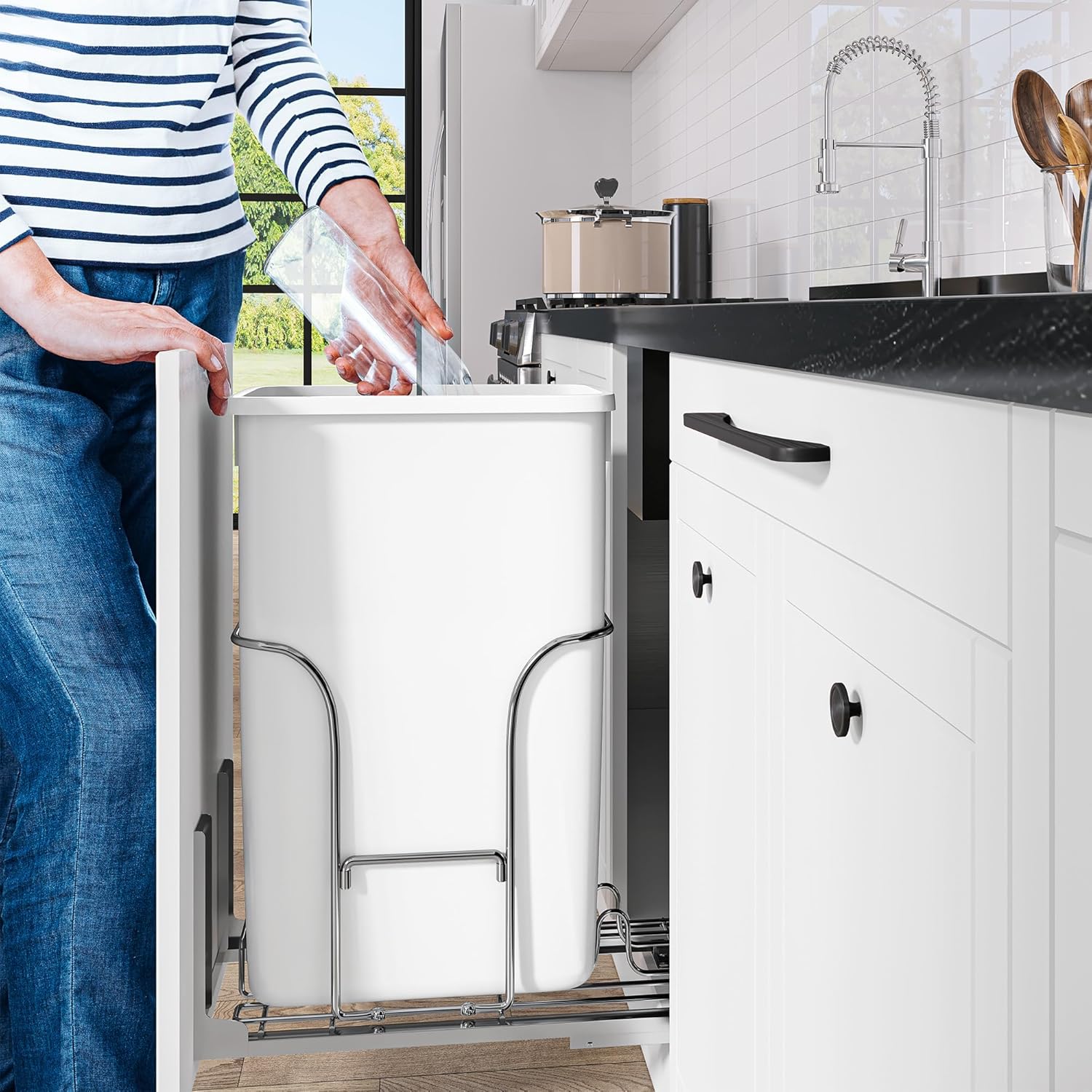 43 Quart Pull Out Trash Can Under Cabinet, Heavy Duty Trash Can with Soft-Close Slide and Door Mounting Kit