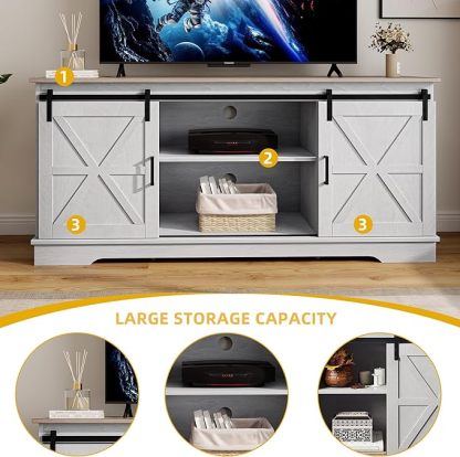 TV Cabinet for 65 Inch TV, Farmhouse TV Stand with Storage Cabinets and Sliding Barn Doors
