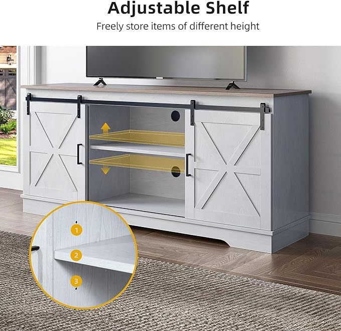 TV Cabinet for 65 Inch TV, Farmhouse TV Stand with Storage Cabinets and Sliding Barn Doors