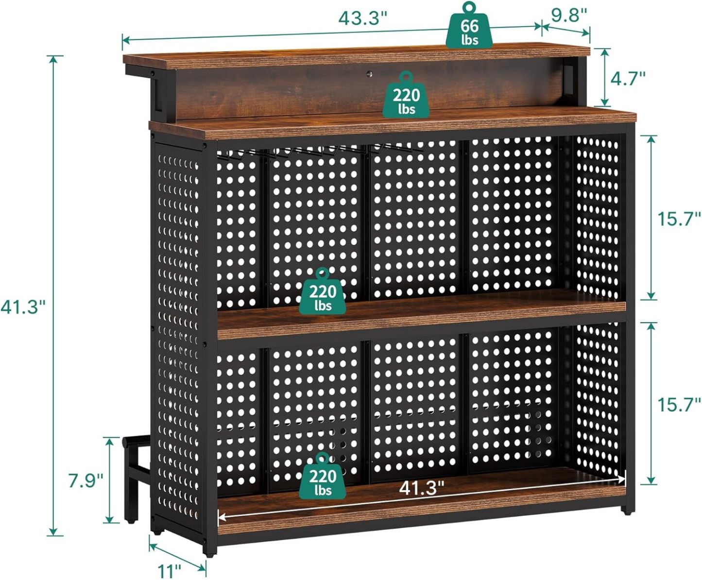 Mini Home Bar Unit with Music Sensing LED Light, Liquor Wine Cabinet w Counter Tall Bar Table Top Alcohol Storage Shelf Glasses Rack Footrest