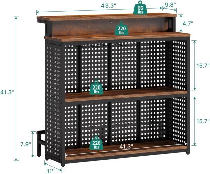 Mini Home Bar Unit with Music Sensing LED Light, Liquor Wine Cabinet w Counter Tall Bar Table Top Alcohol Storage Shelf Glasses Rack Footrest