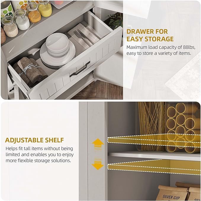 72" Tall Farmhouse Pantry Cabinet, Kitchen Storage Cabinet with Drawer and 2 Barn Doors