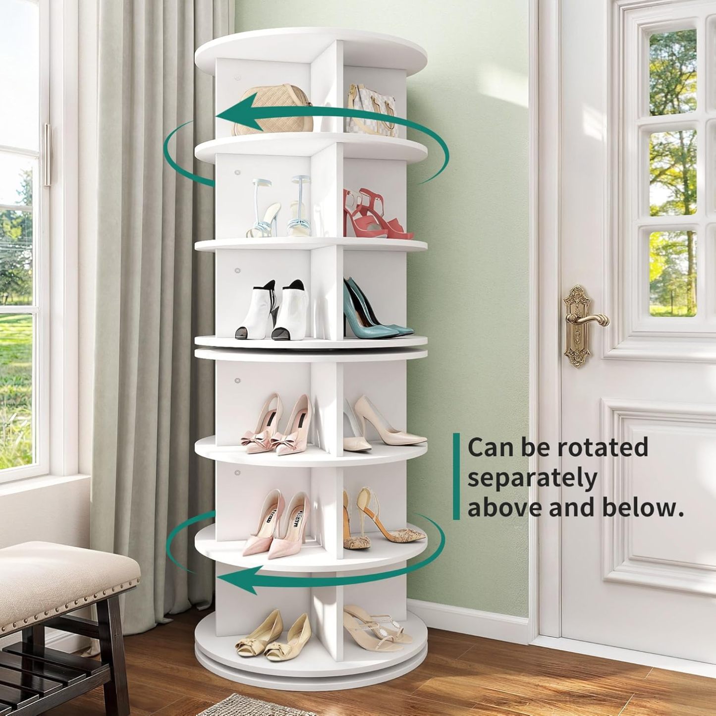 Rotating Shoe Rack Tower, Round Spinning Shoe Display, 6 Tier Free Standing 360° Revolving Shoe Organizer