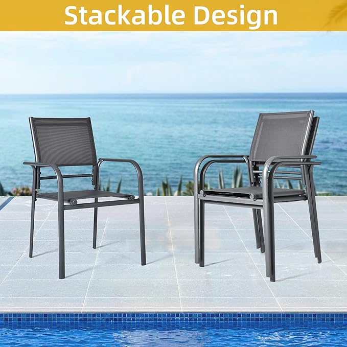 Aluminum Outdoor Dining Chairs Set of 2, Patio Dining Chairs with Armrest