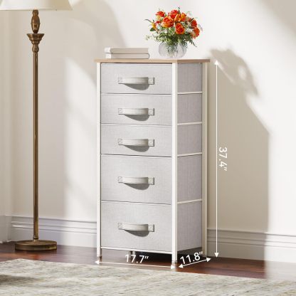 Tall 5 Drawer Dresser - Fabric Storage Tower, Organizer Unit for Bedroom, Living Room, Hallway, Closets