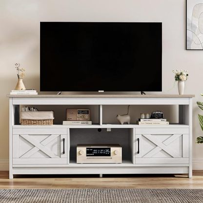 Farmhouse TV Console, TV Stand with Power Outlets for TVs up to 65 Inch