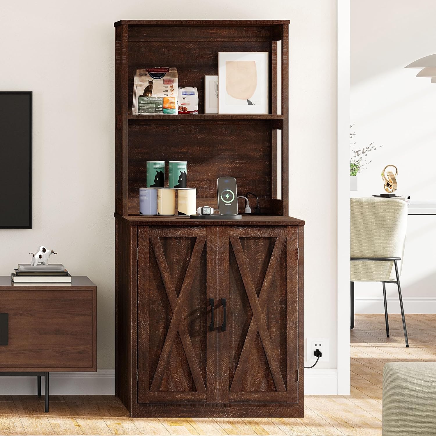 Large Cat Litter Box Furniture with Shelves and Charging Station, Hidden for Self-Cleaning Cat Litter Box Enclosure