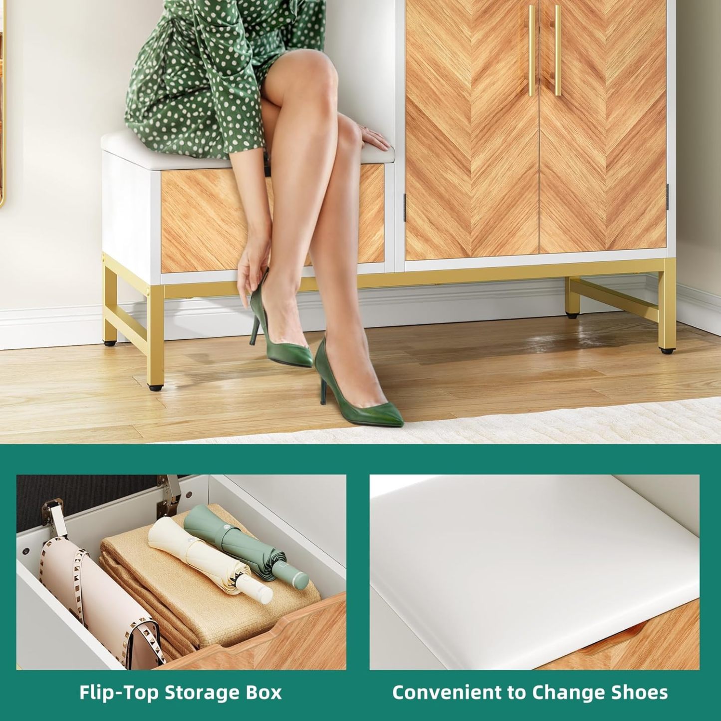 Shoe Cabinet with Bench for Entryway, 4-Tier Shoe Cabinet with Shoe Storage Bench