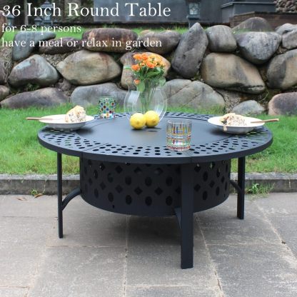 36 Inch Fire Pit with 2 Grills, Wood Burning Fire Pits for Outside with Lid, Poker and Round Waterproof Cover