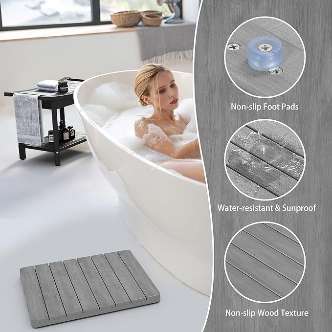 Bath Mat, Non Slip Poly Lumber Shower Mat, Square Floor Mat