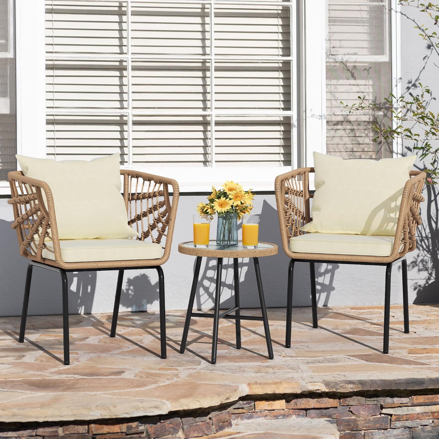 Wicker 3-Piece Outdoor Bistro Set, All-Weather Patio Conversation Set