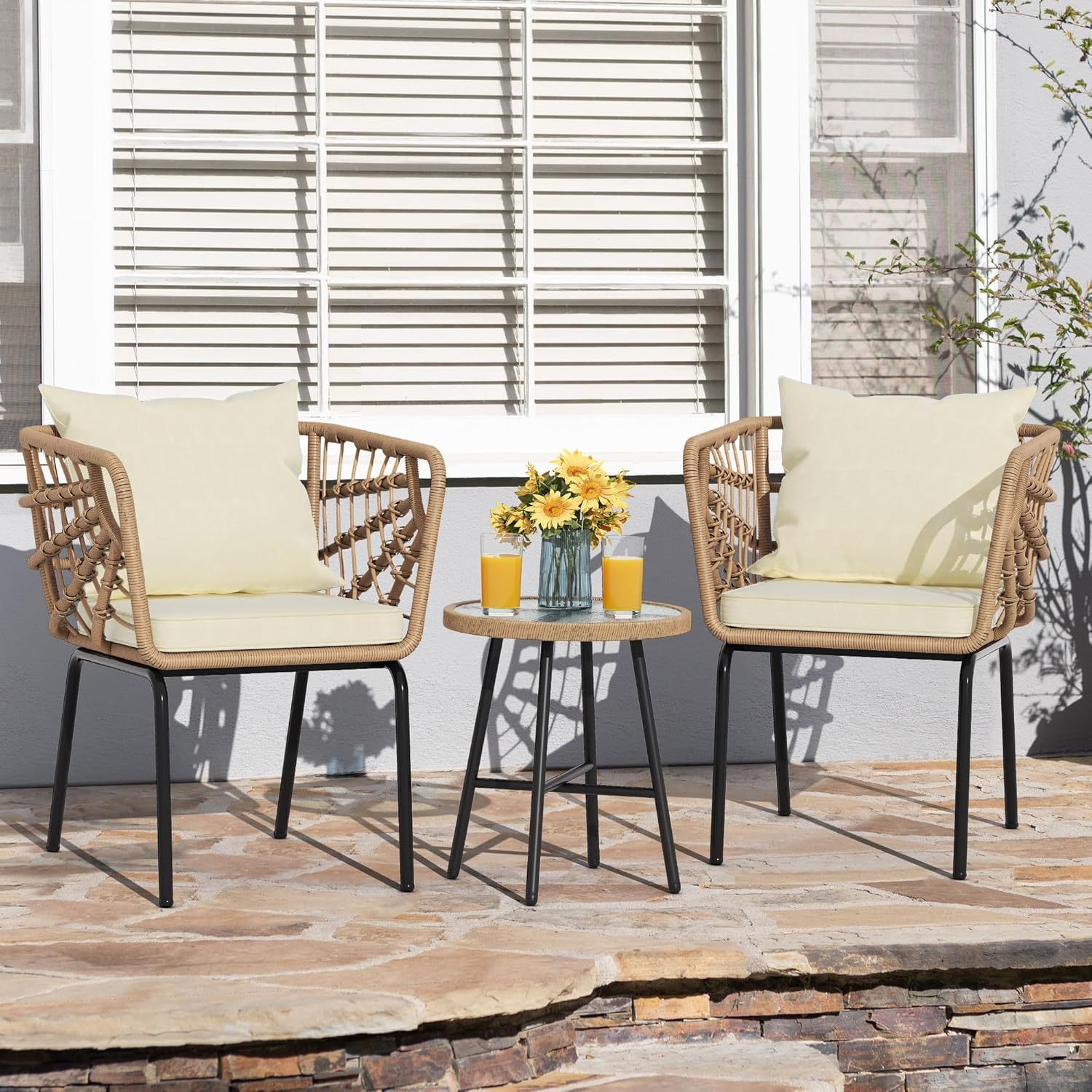 Wicker 3-Piece Outdoor Bistro Set, All-Weather Patio Conversation Set