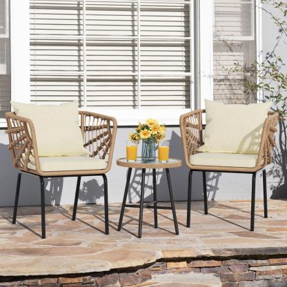 Wicker 3-Piece Outdoor Bistro Set, All-Weather Patio Conversation Set