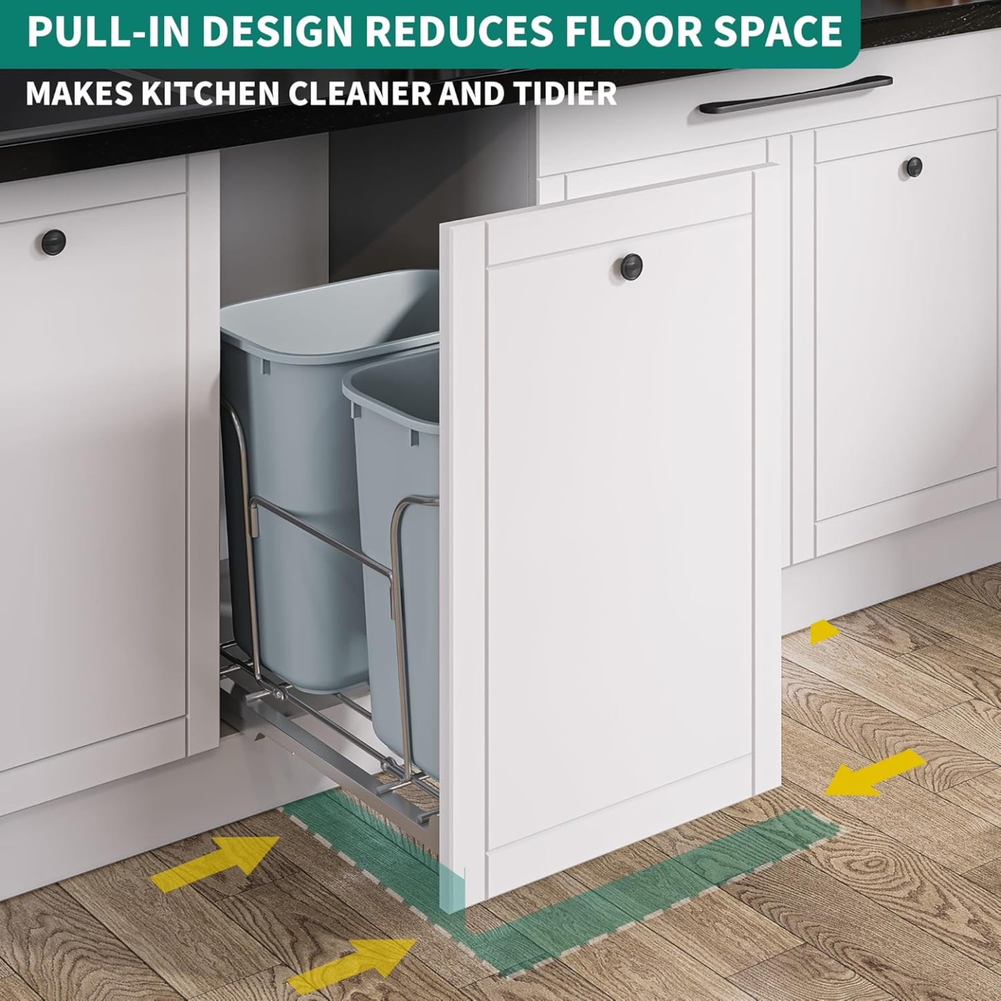  Double 27 Quart Pull-Out Trash Can with Soft-Close Slides, Sliding Under Mount Kitchen Waste Garbage Container