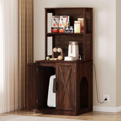 Large Cat Litter Box Furniture with Shelves and Charging Station, Hidden for Self-Cleaning Cat Litter Box Enclosure