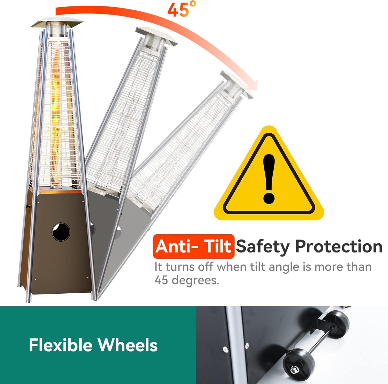 Pyramid Patio Heater, 48,000 BTU Outdoor Patio Heater, Quartz Glass Tube Propane Heater with Cover and Wheels for Patio