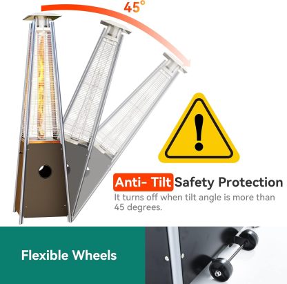 Pyramid Patio Heater, 48,000 BTU Outdoor Patio Heater, Quartz Glass Tube Propane Heater with Cover and Wheels for Patio