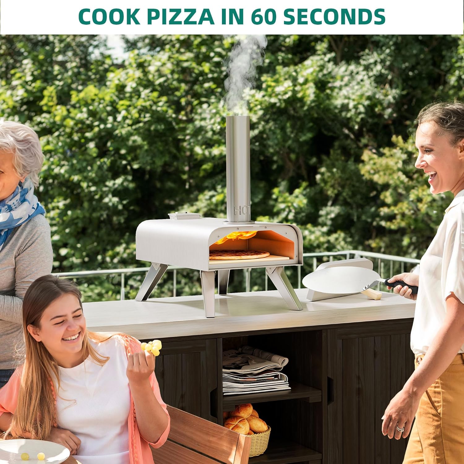 Wood Fired Outdoor Pizza Oven, 12" Portable Pellet Pizza Ovens with Pizza Peel & Pizza Cutter