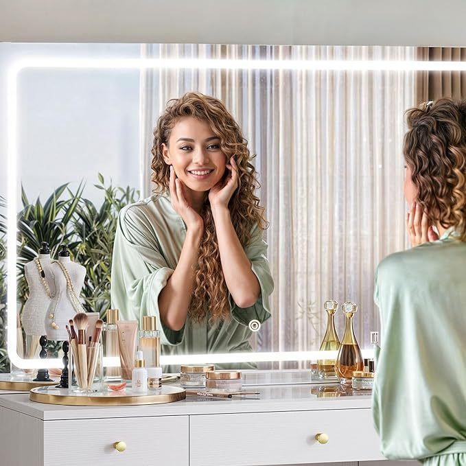 Vanity Desk Set with Large LED Lighted and Mirror & Power Outlet