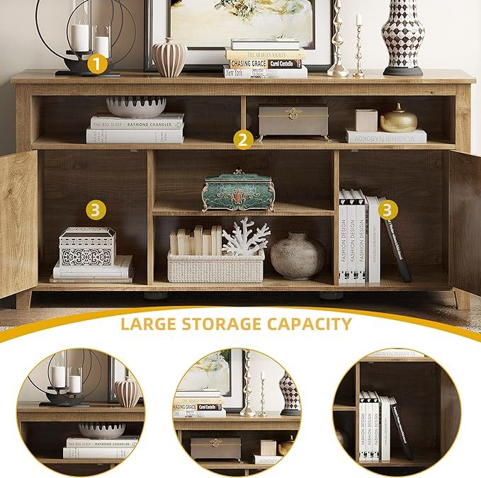 Farmhouse TV Cabinet for 65 Inch TV, Mid Century Modern TV Stand w/Barn Door