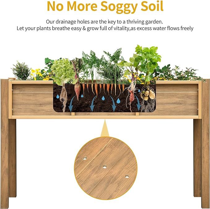 48x18x30in Raised Garden Bed, Poly Wood Planter Box Stand