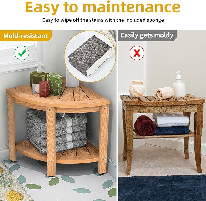 Poly Lumber Shower Bench 17" Shower Stool Corner Bench with Storage Shelf